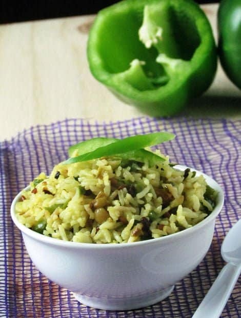 Easy Indian Capsicum Rice Recipe-Green Pepper Rice