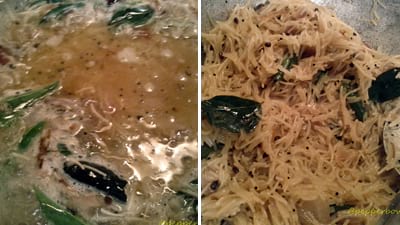 add roasted vermicelli, Salt and cook it in medium to slow flame till the water gets evaporated. to make perfect South Indian breakfast recipe, which is instant as well.