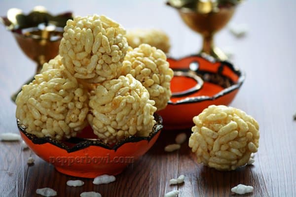 Pori Urundai - Puffed Rice Balls, a festive recipe