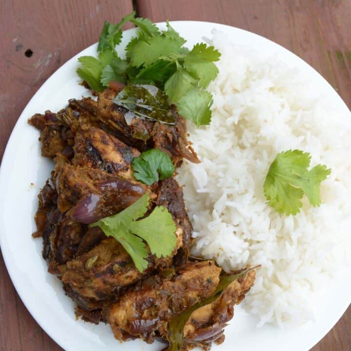 indian coriander chicken placed with white rice