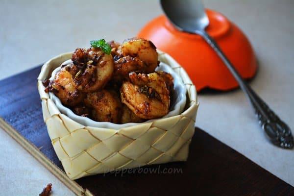 Indian prawn fry recipe is super easy to make with minimal ingredients under 15 minutes. This South Indian spicy side dish is perfect to serve with rice.