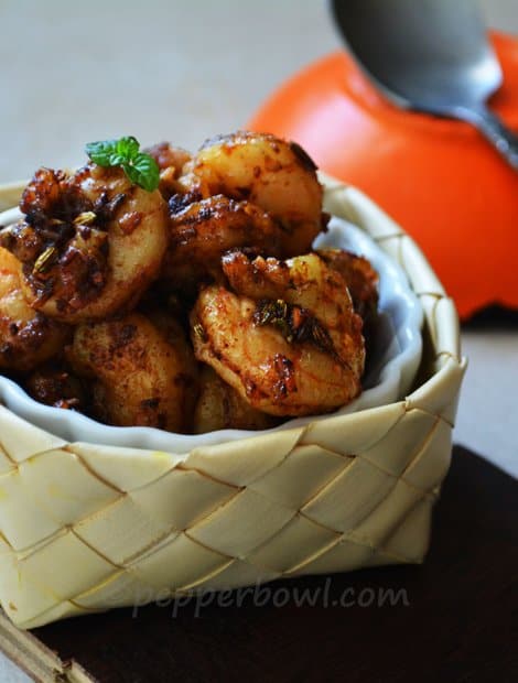 Indian prawn fry in a bowl ready to serve.