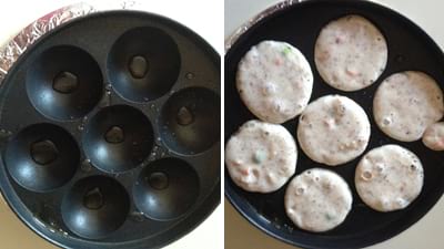 for making vegetable poppers In the medium flame, Heat Paniyaram pan over the stove, drizzle the little oil over them.