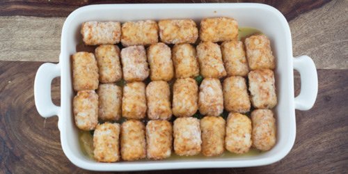 tarter tots arranged evenly on the top.