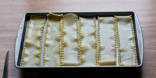 Arrange the lasagna roll sheets in the backing tray to make delicious meatless lasagna roll ups.