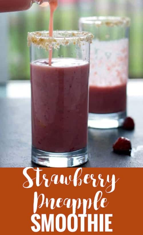 Strawberry pineapple smoothie recipe is easy and healthy. Made with yogurt, fresh strawberries, pineapple and no banana. Perfect no cook breakfast for single servings. This delicious gluten free diet is perfect for kids and for families. Can also use frozen fruits.