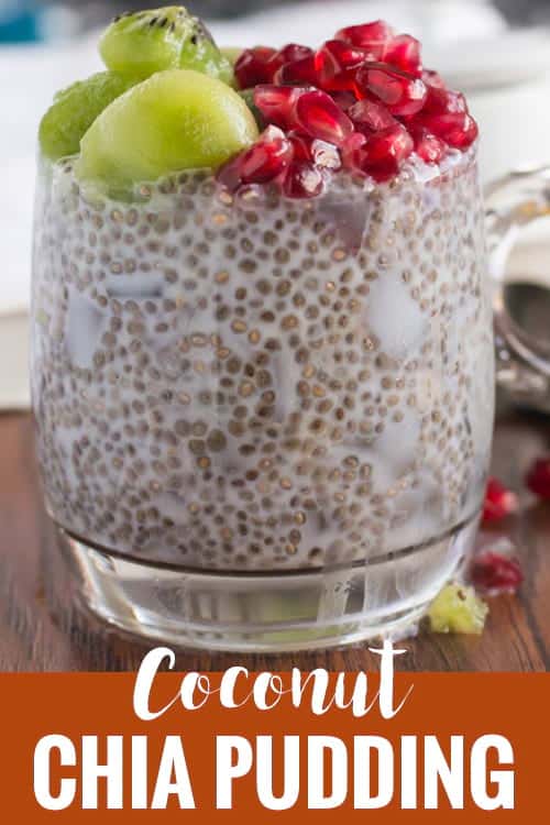 Coconut chia pudding recipe, a healthy, vegan breakfast. Made with coconut milk and fresh fruits like kiwi, and pomegranate. So, it is paleo and whole 30 diet. A best single serving make ahead, no cook dish. Tastes delicious even without sugar.