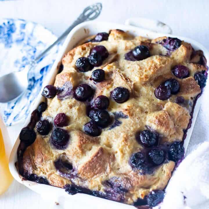 French Toast Breakfast Casserole Blueberries baked in the deep tray