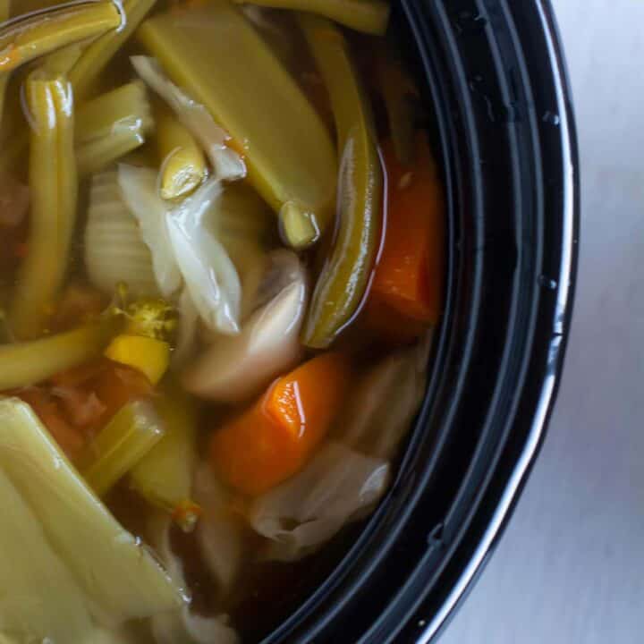 homemade-vegetable-broth in the slow cooker