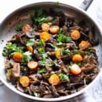 mushroom pepper fry in a skillet
