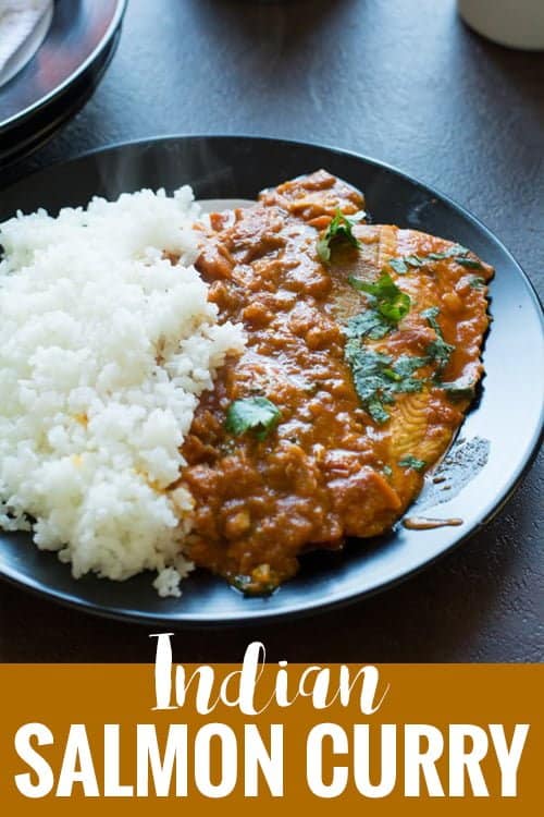 Easy Indian salmon curry recipe made spicy with chili powder, tomatoes, and onion. This is an easy weeknight meal that it can be made in under 30 minutes.