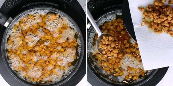 transfer deep fried peanuts to kitchen towel and store it in air tight containers.