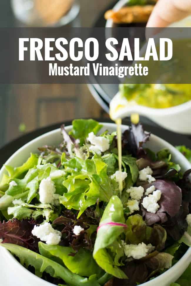 Fresco salad is a Mexican style fresh salad made with fresh spring mix, Queso fresco(Mexican cheese), and with mustard vinaigrette. This mustard vinaigrette is fiery and balances the crispiness of the spring mixes and your main dish.
