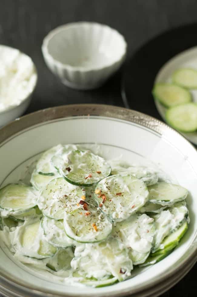  Greek yogurt cucumber salad is that does not have any extra dressing, no added fancy vegetables. It is the point in the blank and has only the ingredients what it does needs. 