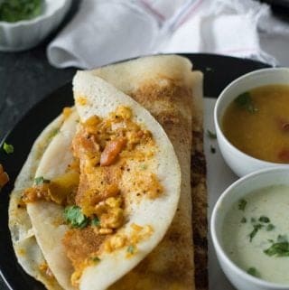paneer dosa recipe a comforting South Indian breakfast. Made with fermented batter of rice and lentil. And also with the spicy filling made of paneer masala.