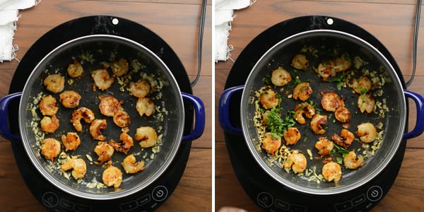 Spicy shrimp with garlic butter sauce is getting ready by arranging the shrimp over the pan and cook for about 3 minutes in simmer flame or until it prepared and became golden brown all side. Do not crowd the pan, if making a larger quantity, cook them in batches.