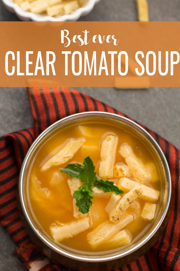 If you want a soup that fills your stomach without leaving you heavy, you should definitely try this Clear tomato soup recipe. A light, mild, heartwarming soup to serve as a side. Like to add up, It tastes excellent with the hint of mint's aroma.