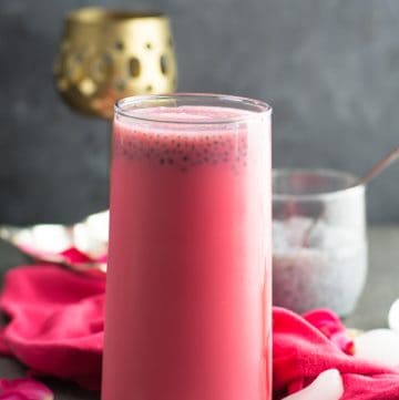 Easy rose milk recipe-Learn how to make rose milk at home with rose milk syrup or rose milk essence. And, it's a refreshing summer drink. A big mug of Indian style rose milk is pleasant to have in the morning or as a calming drink before bed.