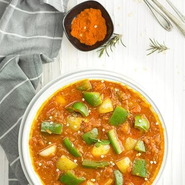 this flavorsome capsicum curry or green pepper curry however you call it. This is very simple and brings home the Indian restaurant. This capsicum masala curry is good to serve with rice or roti or naan bread.