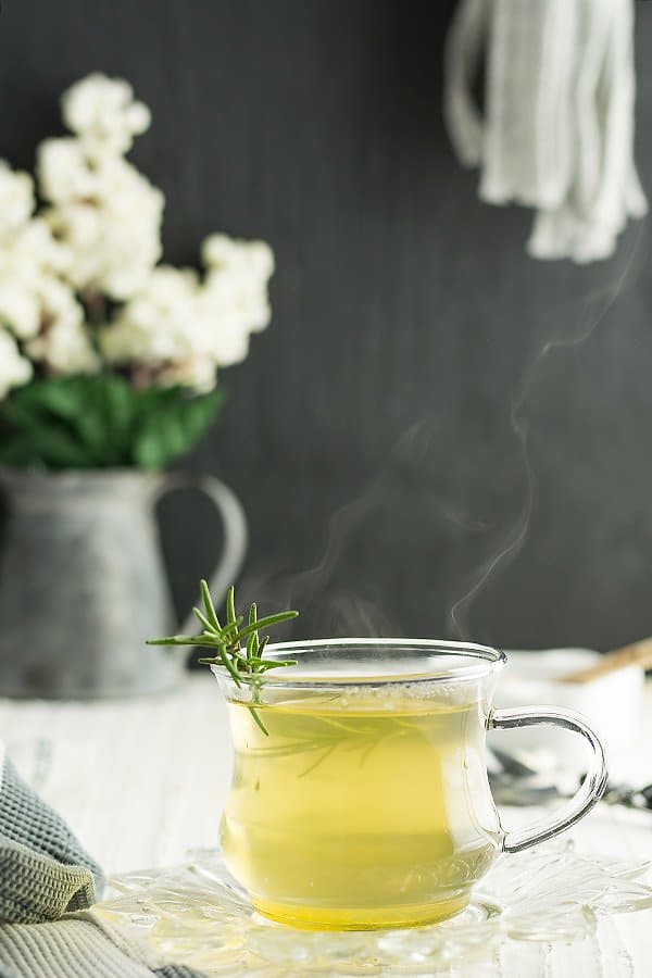 The Fennel tea in a glass cup