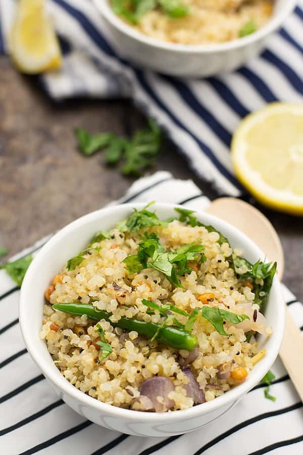 This quinoa upma recipe is an effort to give a contemporary look to the traditional upma recipe. By retaining all the beautiful flavors of upma, made with the present-day popular grain called quinoa. 