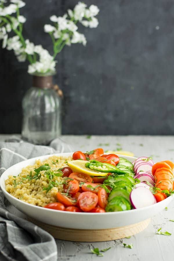 Indian Quinoa salad, Its a pack of flavors and with layers of taste. The lemon juice, fresh cilantro, and the chili peppers make all the difference that you crave for more.