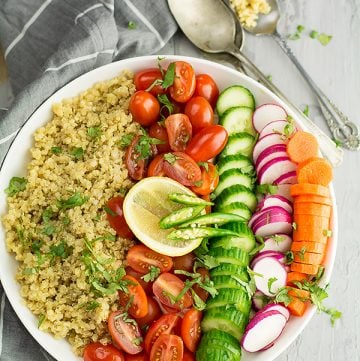 this healthy Indian quinoa salad is not loaded with fat and unhealthy items. All it requires are fresh vegetables-yes garden fresh vegetables make it heaven.
