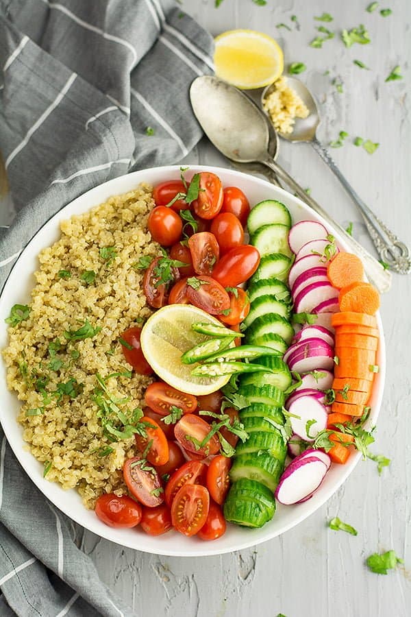  this healthy Indian quinoa salad is not loaded with fat and unhealthy items. All it requires are fresh vegetables-yes garden fresh vegetables make it heaven.