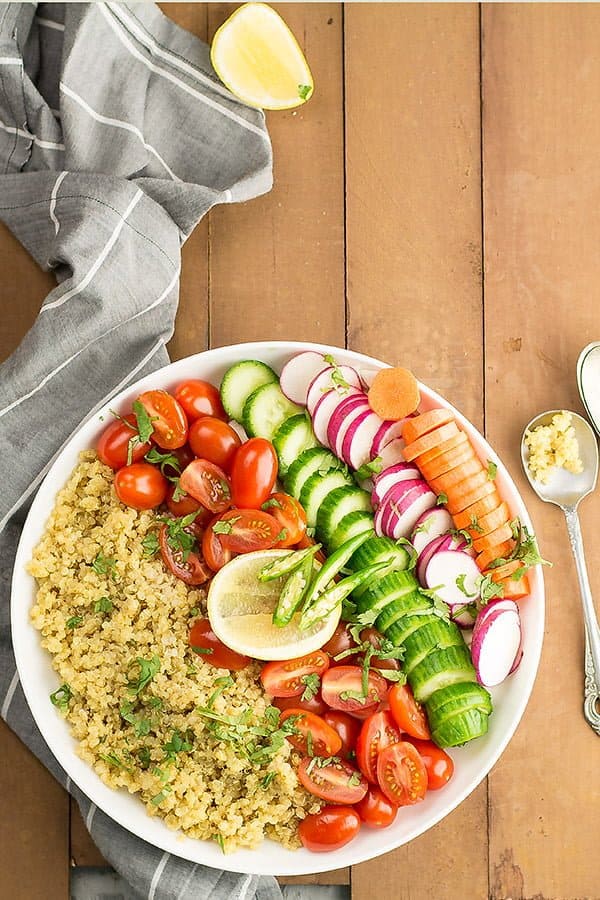 Add grilled chicken, or shredded chicken to make this Indian quinoa salad protein-rich and complete dinner.