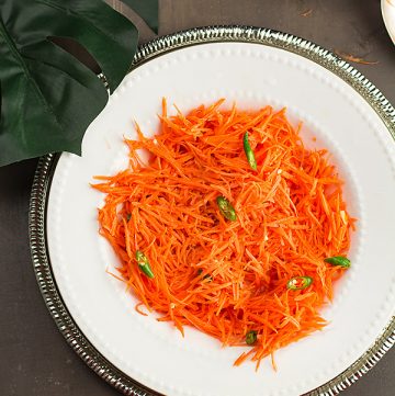 Indian carrot salad recipe is vegan, vegetarian, gluten-free, healthy recipe. Made with unprocessed natural ingredients, a guilt-free compliment tastes great as well. The easiest salad ever!