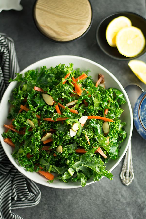 Spicy kale salad with lime vinaigrette dressing-healthy, delicious crunchy salad with finger licking homemade lime vinaigrette. This spicy kale is the best of all recipes.