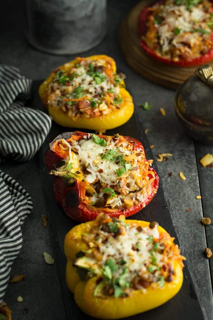 This Lentil stuffed peppers recipe is extremely flexible, filling dish. Loaded with rice, lentil, and vegetables make it a wholesome meal. A freezer-friendly recipe, make ahead of time and enjoy your meal effortlessly. 