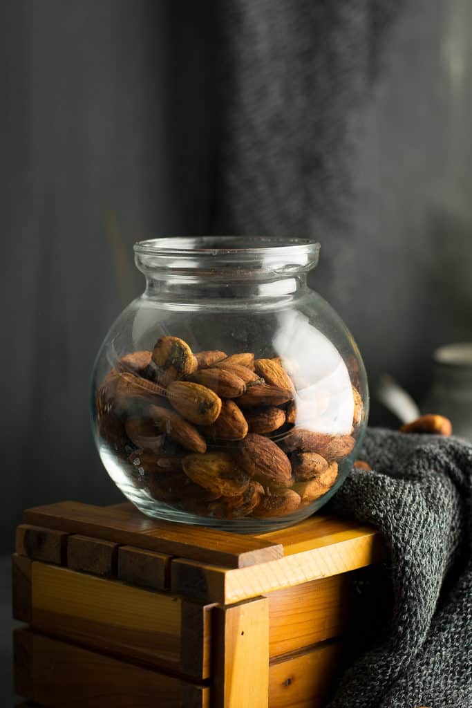 This Chili lime almond is one of the delicious alternatives to the regular roasted almonds is kept in a clear jar.