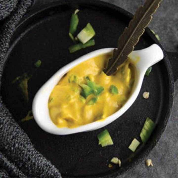 jalapeno mustard in a dipping bowl.
