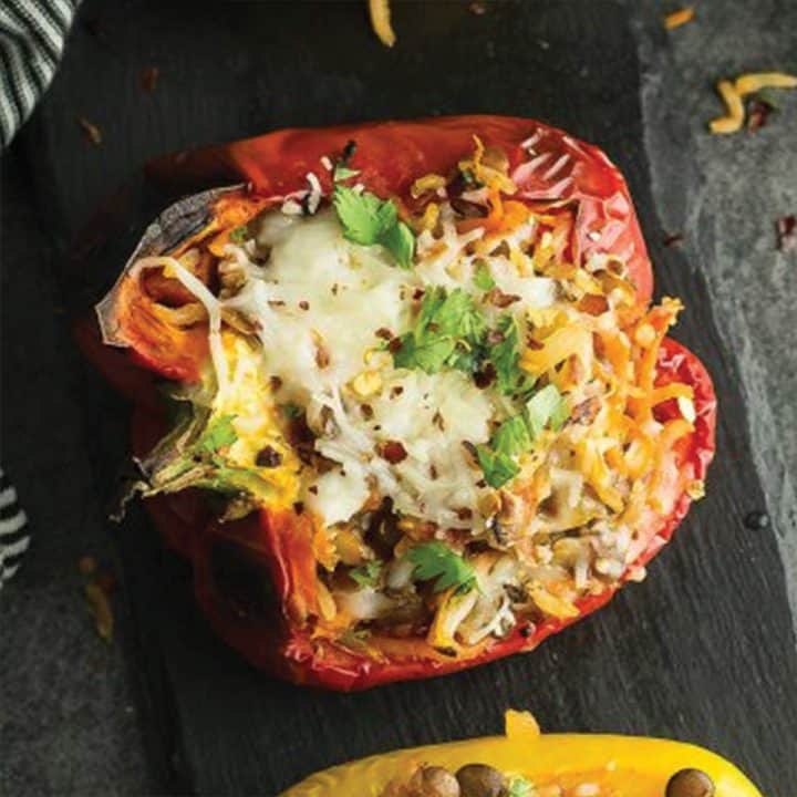 lentil stuffed peppers with sprinkled cilantro