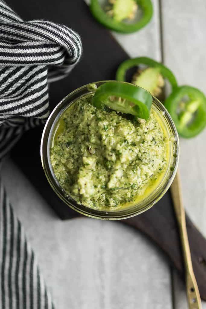 top view of this hot and spicy jalapeno pesto