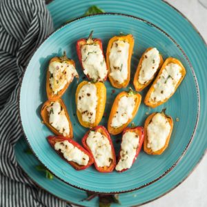 Goat cheese stuffed mini peppers are mildly hot with a creamy filling, leaves you highly satisfied. Easy appetizer recipe for party or gameday.