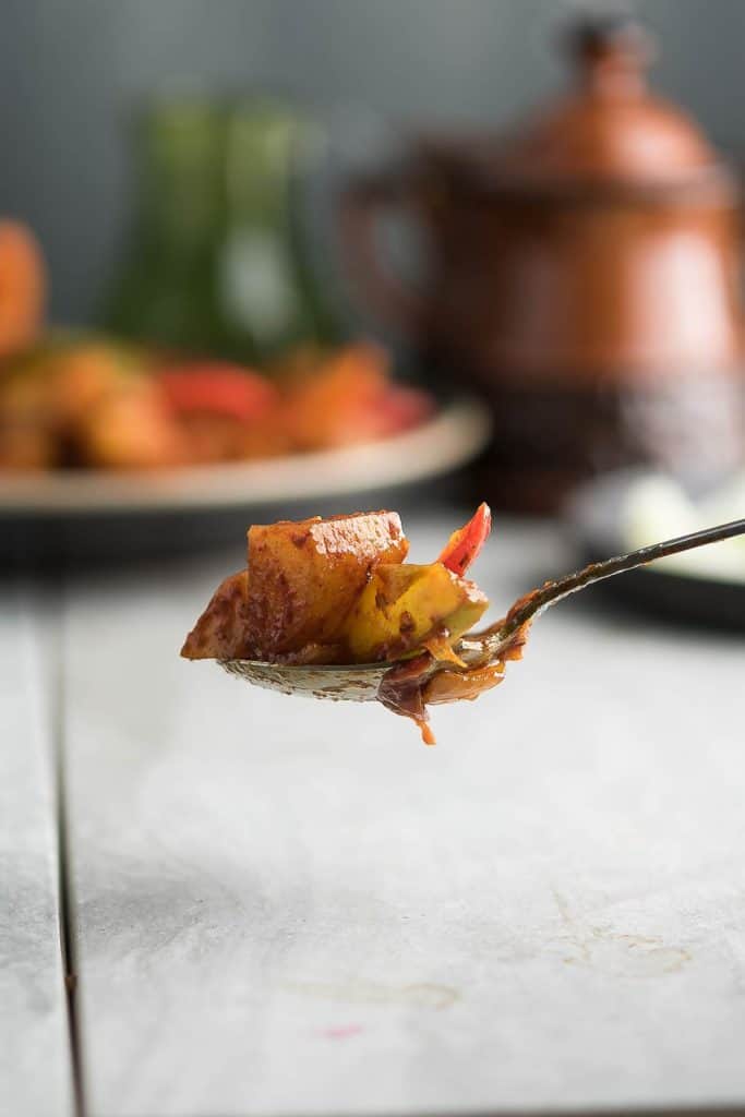 Sauteed pepper, potato, and onion, is best to serve with crusty bread.