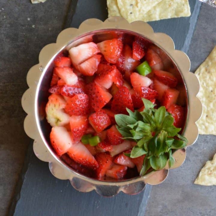 Delicious strawberry salad mixed with chopped green chili.