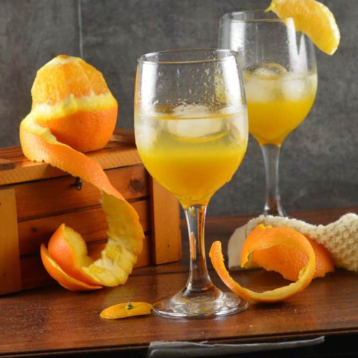 Orange spritzer non alcoholic, served and ready to enjoy!