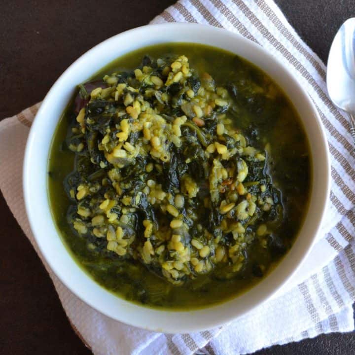 Spinach kootu, served with rice.