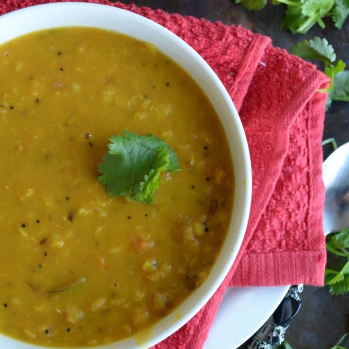 tomato pappu, South Indian style spicy dal ready to serve over rice.