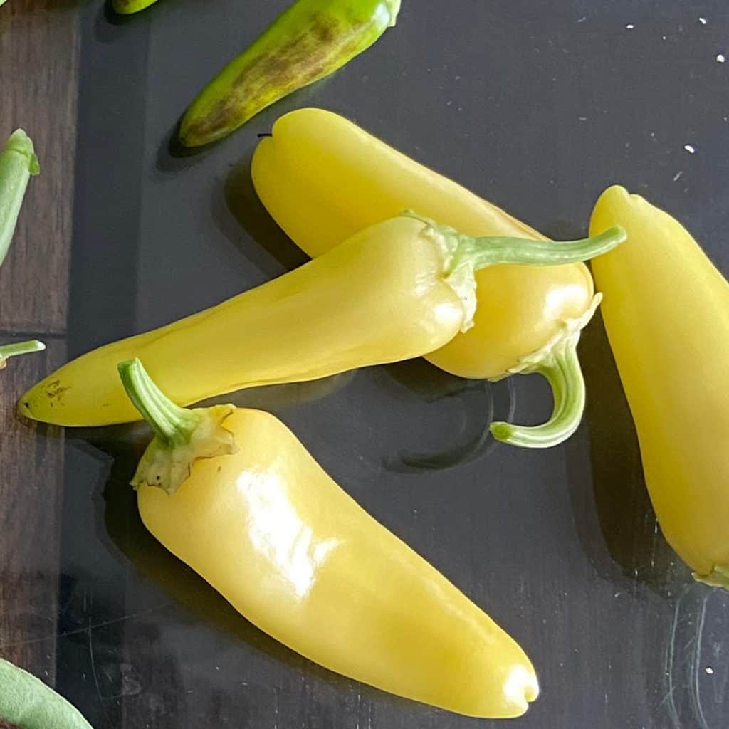 Few Banana peppers are kept over the table.