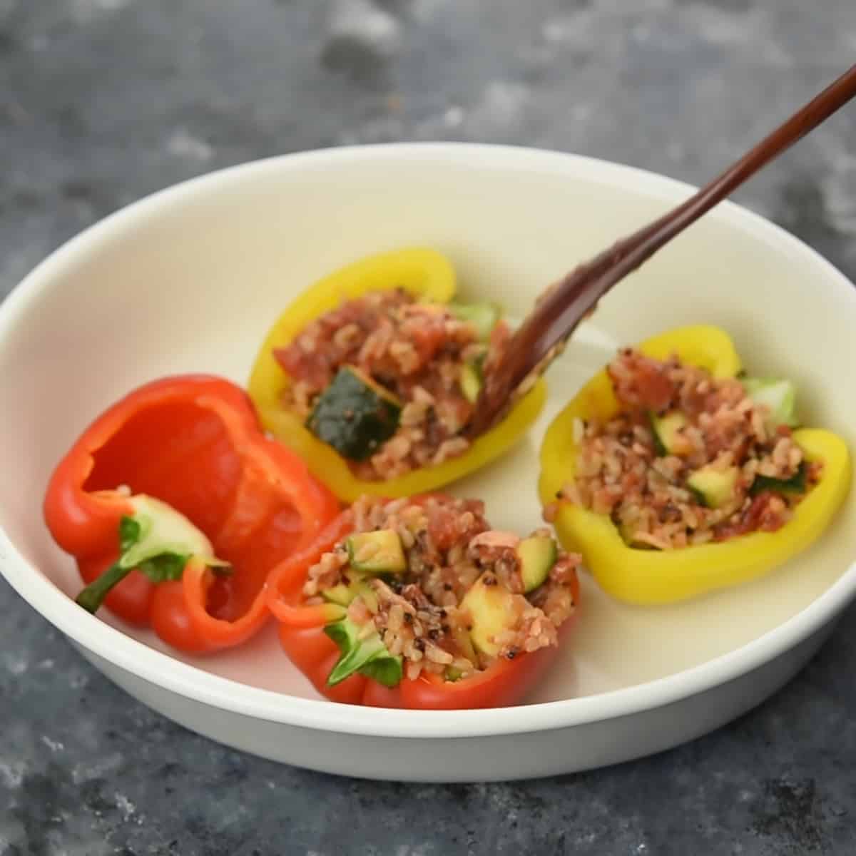 fillling added to the bell peppers