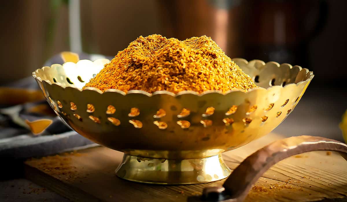 curry powder placed in a decorative bowl