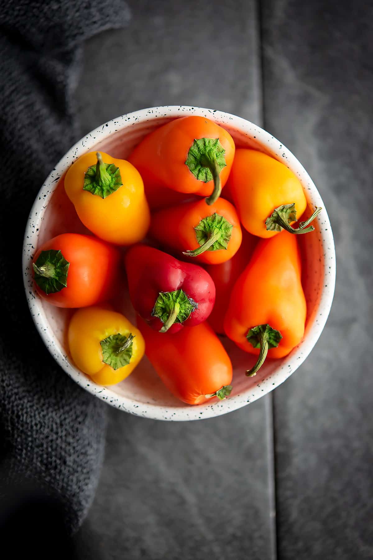 sweet mini peppers are placed in a bowl