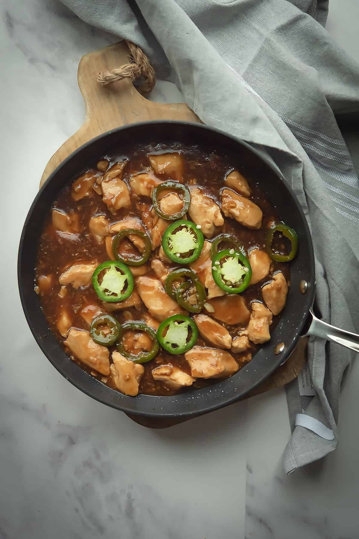 Chinese Jalapeno chicken cooked over a pan