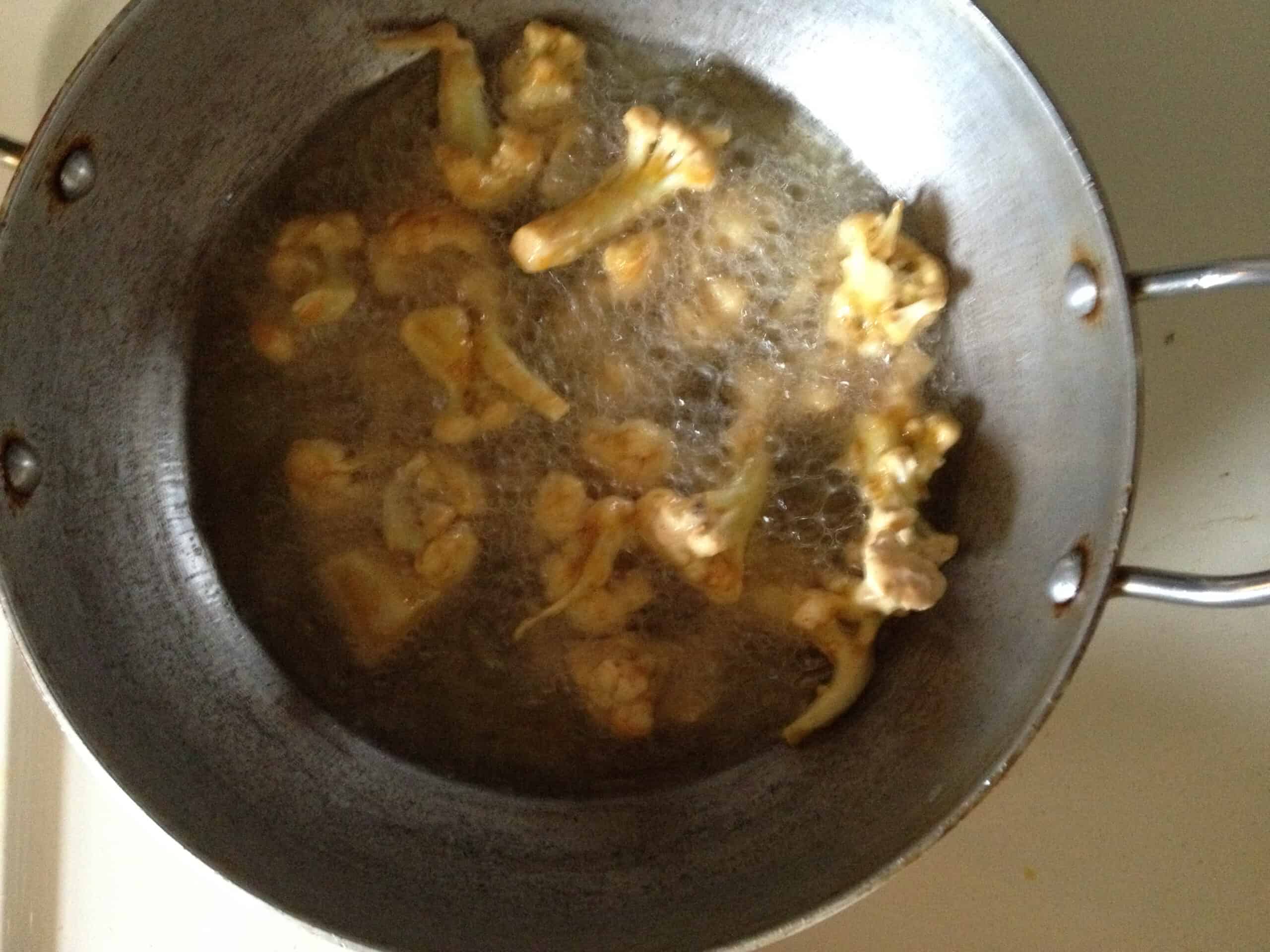 frying the florets in the oil