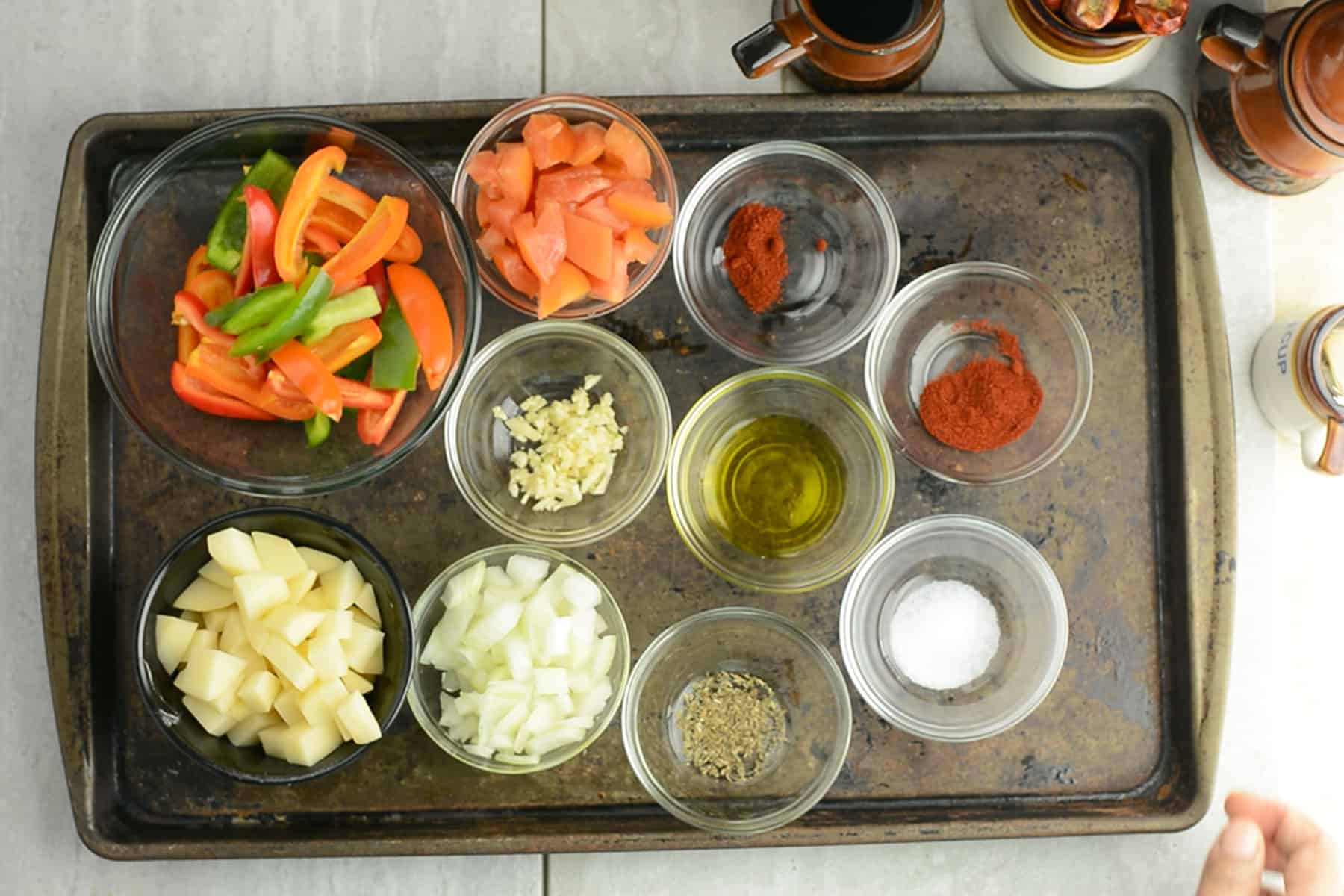 ingredients placed ready for making pepperonata