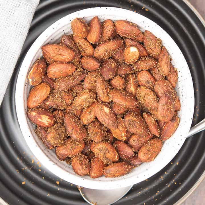 hot and spicy curried almonds in a bowl